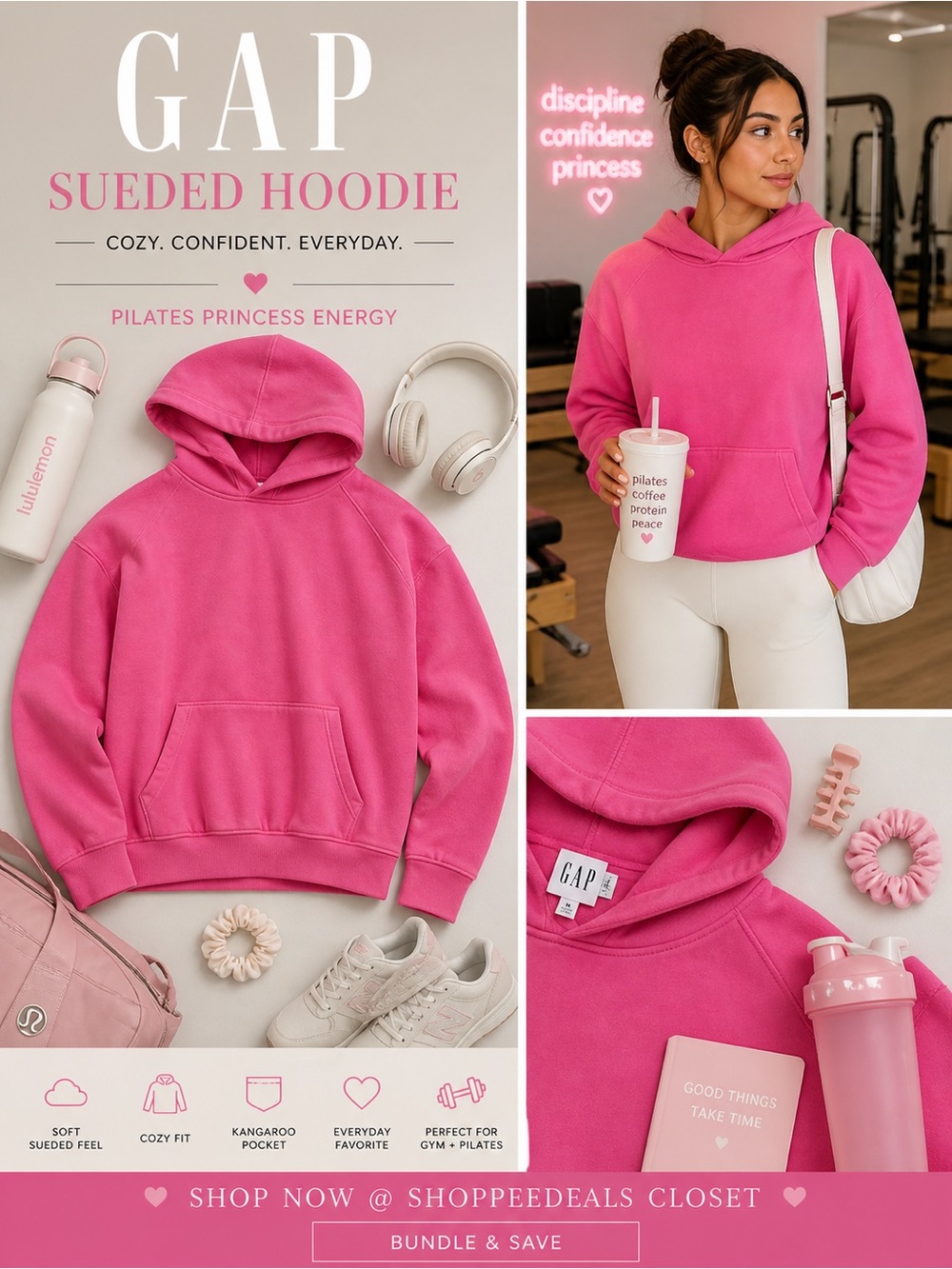 GAP Pullover Hoodie Pink Fleece Lined Sweatshirt